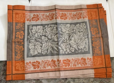 6 novos placemats jacquard Williams Sonoma uvas de outono laranja - Imagem 1 de 2