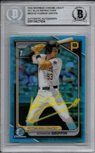 Konnor Griffin 2024 Bowman cromo borrador refractor azul cielo firmado automáticamente Beckett - Imagen 1 de 2