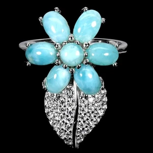 925 Sterling Silver Ring Oval Larimar 6x4mm Natural Gemstone Jewelry Size 7 - Picture 1 of 13