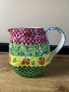 Vintage Mann Italian Pottery Pitcher Hand Painted Exclusively Made In Italy - Picture 1 of 8