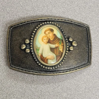Hebilla de cinturón San Antonio Padua Portugal Cosas perdidas católico San Monje Cristo Foto 1 de 3