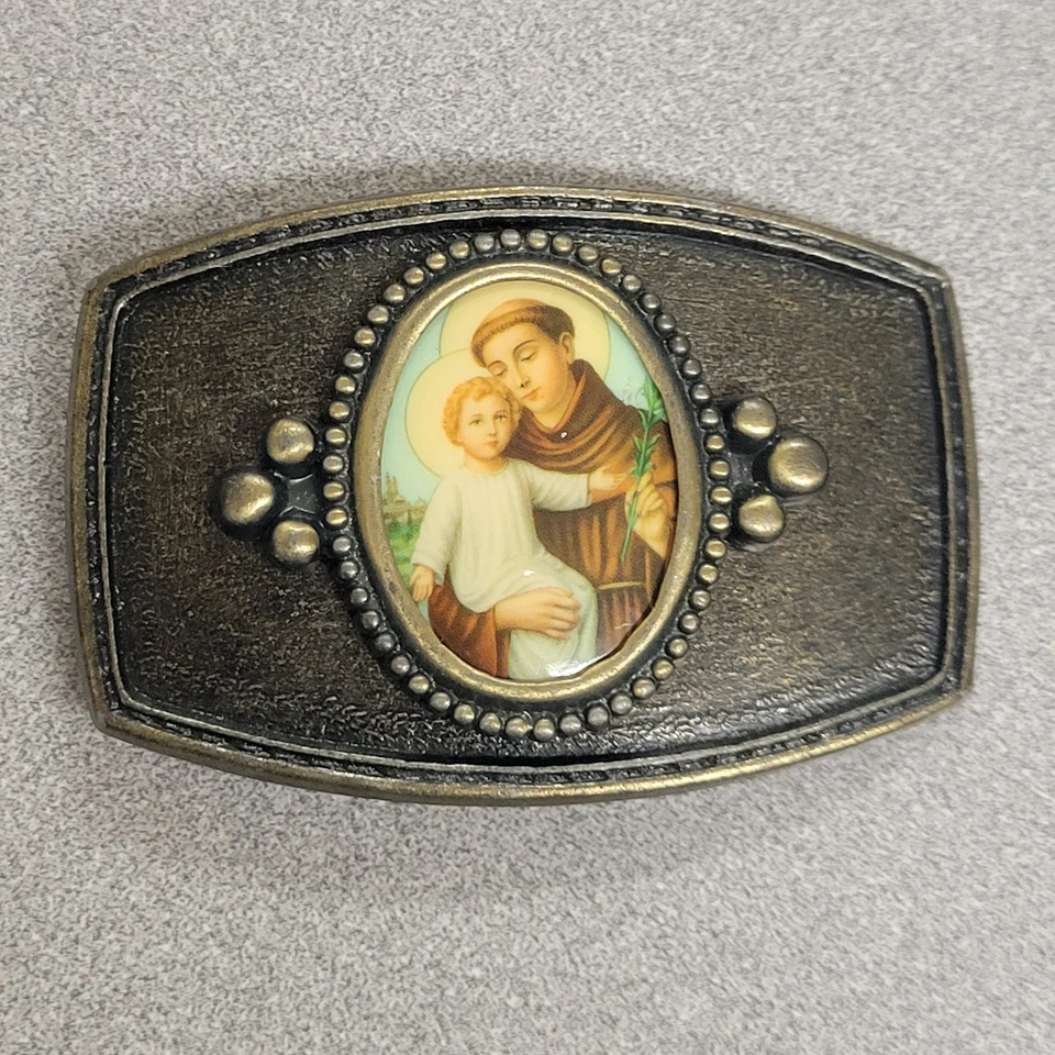 Hebilla de cinturón San Antonio Padua Portugal Cosas perdidas católico San Monje Cristo Foto 1 de 3