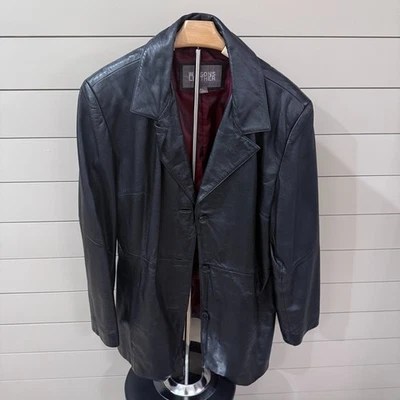 Abrigo de cuero Wilson vintage para mujer talla XL negro con botones Foto 1 de 4