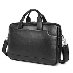 Leather Laptop Briefcase for Men,Waterproof Travel Messenger Duffle Bags Black - Picture 1 of 8
