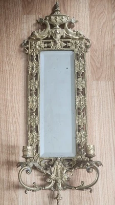 Aplique vela espejo delfín acabado dorado latón fundido antiguo 2 brazos  Foto 1 de 4