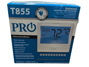 New PRO 1 T855 PROGRAMMABLE THERMOSTAT UNIVERSAL WHITE HVAC - Picture 1 of 4