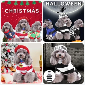 Suministros gruesos para mascotas de vacaciones a rayas para gatos perros vestir al aire libre ropa cálida de invierno - Imagen 1 de 40