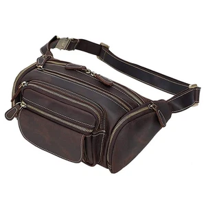 Men's Leather Waist Bag Large Capacity Vintage Fanny Pack Organizer for Runni... - Picture 1 of 6