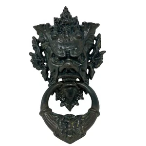 Cast Iron Vintage Door Knocker Green Man North Wind Satyr Mythical 14.5" Tall - Picture 1 of 11