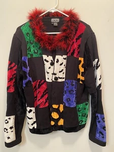 Cardigan vintage BEREK novità stampa animalier perline impreziosito patchwork e bottoni XL - Foto 1 di 12