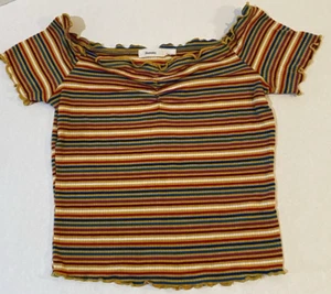 Bluenotes Cap Sleeve Striped Top Women's Orange/Blue/Red Small - Picture 1 of 10