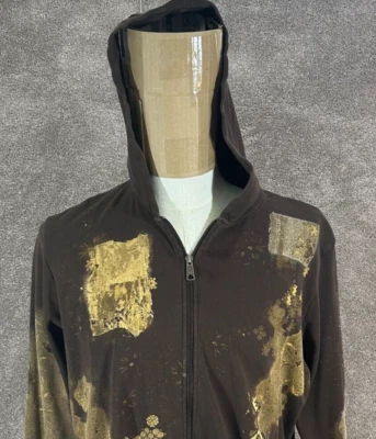 CJ Banks Hoodie Womens 1X Brown Floral Studded Full Zip Long Sleeve Sweatshirt - Image 1 of 4