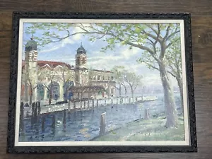 Tela Thomas Kinkade Ellis Island 18 x 24 con certificato S/N 18/495 incorniciata - Foto 1 di 5