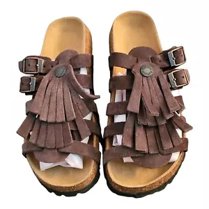 Birkenstock Betula Sandals Womens 3 Brown Suede Fringe Adjustable EUR 34 NWT - Picture 1 of 6