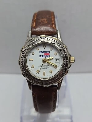 Womens Vintage Tommy Hilfiger Date Watch Rotating Bezel Leather New Battery  - Image 1 of 4
