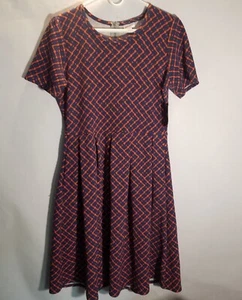 LuLaRoe Womens Sz Large Short Sleeve Dress Navy Blue Orange Colorful NWT - Picture 1 of 9