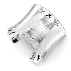 Sterling Silver 49.5mm Hammered Cuff Bangle - Picture 1 of 3