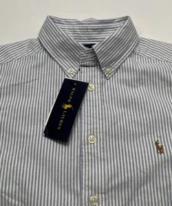 NWT Polo Ralph Lauren Boys M 10-12 Light Blue Striped Button Down Shirt Oxford - Picture 1 of 11