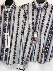 2 VTG Panhandle Slim Western Wear aztec Button up shirts Matching Mother & Son - Picture 1 of 9