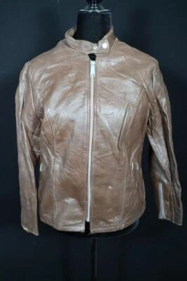 CHAQUETA CICLISTA VINTAGE MUJER AÑOS 80 SCHOTT CUERO MARRÓN TALLA 14 Foto 1 de 4