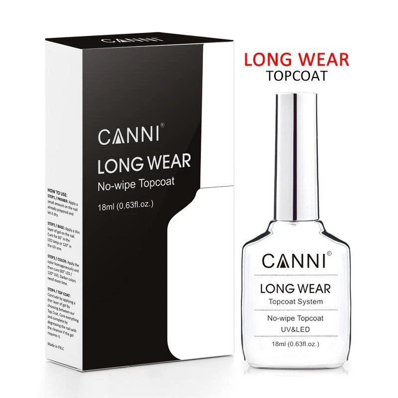 CANNI No Wipe Top Coat 18ml Long Wear Diamond Super Bright UV / LED Soak Off Gel