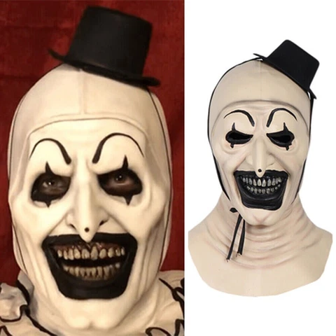 Joker Mask Black Hat Terrifier Art The Clown Cosplay Latex Mask Halloween Cover