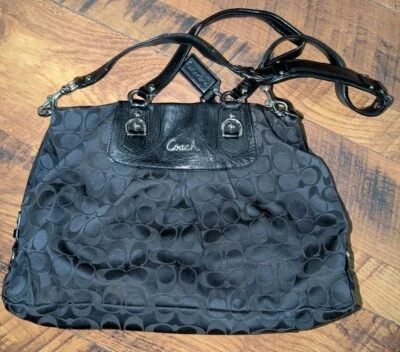 Coach Ashley Carryall Signature Sateen Patent Leather Black Tote Purse F15510 - Image 1 of 4