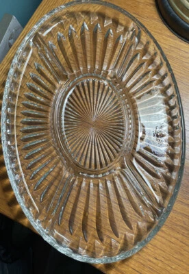 Oval Crystal Clear serving tray, relish dish, vintage, Windsor Diamond pattern - image 1 of 4