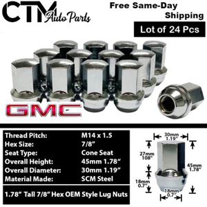 24x Chrome GMC Sierra Yukon Canyon OEM Factory Lug Nut 14x1.5 Fit Stock Wheels - Picture 1 of 3