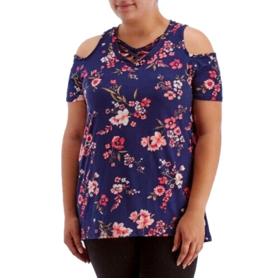 Eye Candy Floral Print Cold Shoulder Lattice V-Neckline Top plus size 3X new - Image 1 of 4