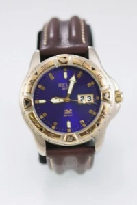 Relic Wet Men Watch Stainless St Silver Gold 50m Leather Brown Date Blue Quartz - Picture 1 of 6