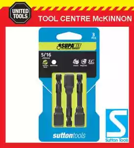 3 x SUTTON IMPACT 5/16” x 65mm MAGNETIC HEX DRIVE SUPABIT NUTSETTER / TEK BIT - Picture 1 of 2