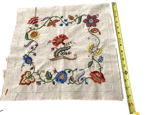 Vintage Leinen Crewel Blume Kissenbezug oder Bezug Cottagecore Boho Bauernhaus (LESEN) - Bild 1 von 5