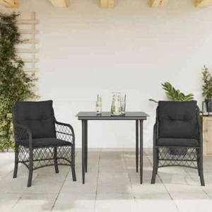3 Piece Bistro Set with Cushions Black Poly Rattan M6U6 - Picture 1 of 8