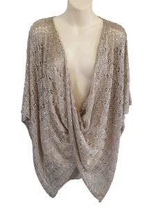 taking shape sunset twist front metallic gold sequins poncho top OSFM - Picture 1 of 12