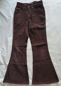 Wet Seal Rare Blue Asphalt Corduroy Pant Mid Rise Flare Bell Bottom Drk Brn Sz 1 - Picture 1 of 6