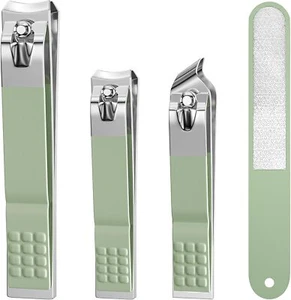 Ultra Sharp Nail Clipper Set, 4 PCS Stainless Steel Cutter & File, Green - Picture 1 of 7