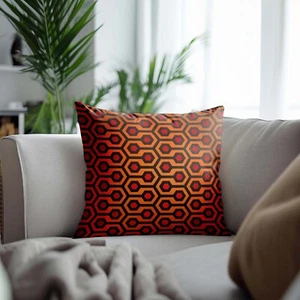Horror Aesthetic Throw Pillow, Retro Orange Hexagon Cushion, The Shining Inspire - Picture 1 of 10
