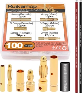 2Mm 3.5Mm 4Mm Female Male Gold Banana Bullet Connector Plug with Wire and Heat S - Picture 1 of 12