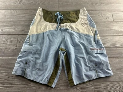 Traje de baño Ezekiel para hombre 32 azul/blanco/verde bloques de colores bolsillos de carga cordón Foto 1 de 4