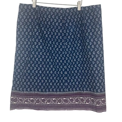 Vintage Blue Paisley Pencil Skirt Womens 14 Cotton Lined Boho Festival Coastal - Image 1 of 4
