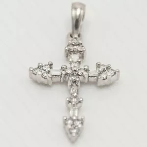 2 MM Round Brilliant Moissanite Cross Pendant No Neckless 14k White Gold Plated - Picture 1 of 10