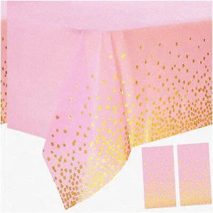 Party Perfect Pink Gold Tablecloth - 2 Pack | Disposable, Waterproof, Rectangle - Picture 1 of 7