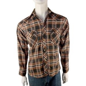 SOUTHERN HERITAGE by Golden Era vintage mens size SM shirt brown check western - Picture 1 of 9