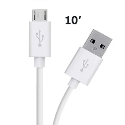*1X 10FT Long Android Charger Cable Fast Charge,USB to Micro USB Cable White - Image 1 of 4