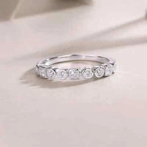 Princess & Round Lab Grown Diamond Half Eternity Ring In Solid 950 Platinum - Picture 1 of 9