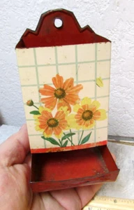 Tin Match stick holder, floral Design, mounts on wall for matches, kitchen decor - Picture 1 of 4