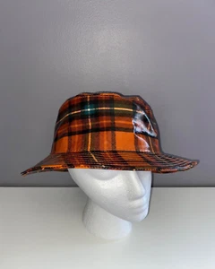 URBAN OUTFITTERS Orange Black Plaid Rain Bucket Hat - Picture 1 of 5