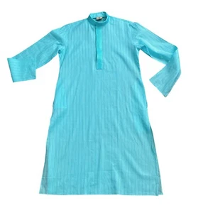 MANYAVAR Mens Size Medium (38) Blue Solid Kurta Set Neck Detailing Tunic Shirt - Picture 1 of 8