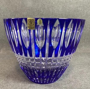 CAESAR CRYSTAL Bohemiae Masterwork Signed Kunst "DENVER" XLG Pomme Bowl Blue NIB - Picture 1 of 8